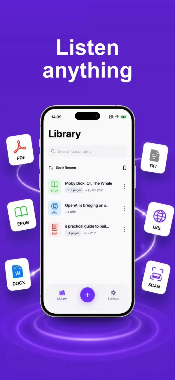 Read Aloud library screen on iPhone